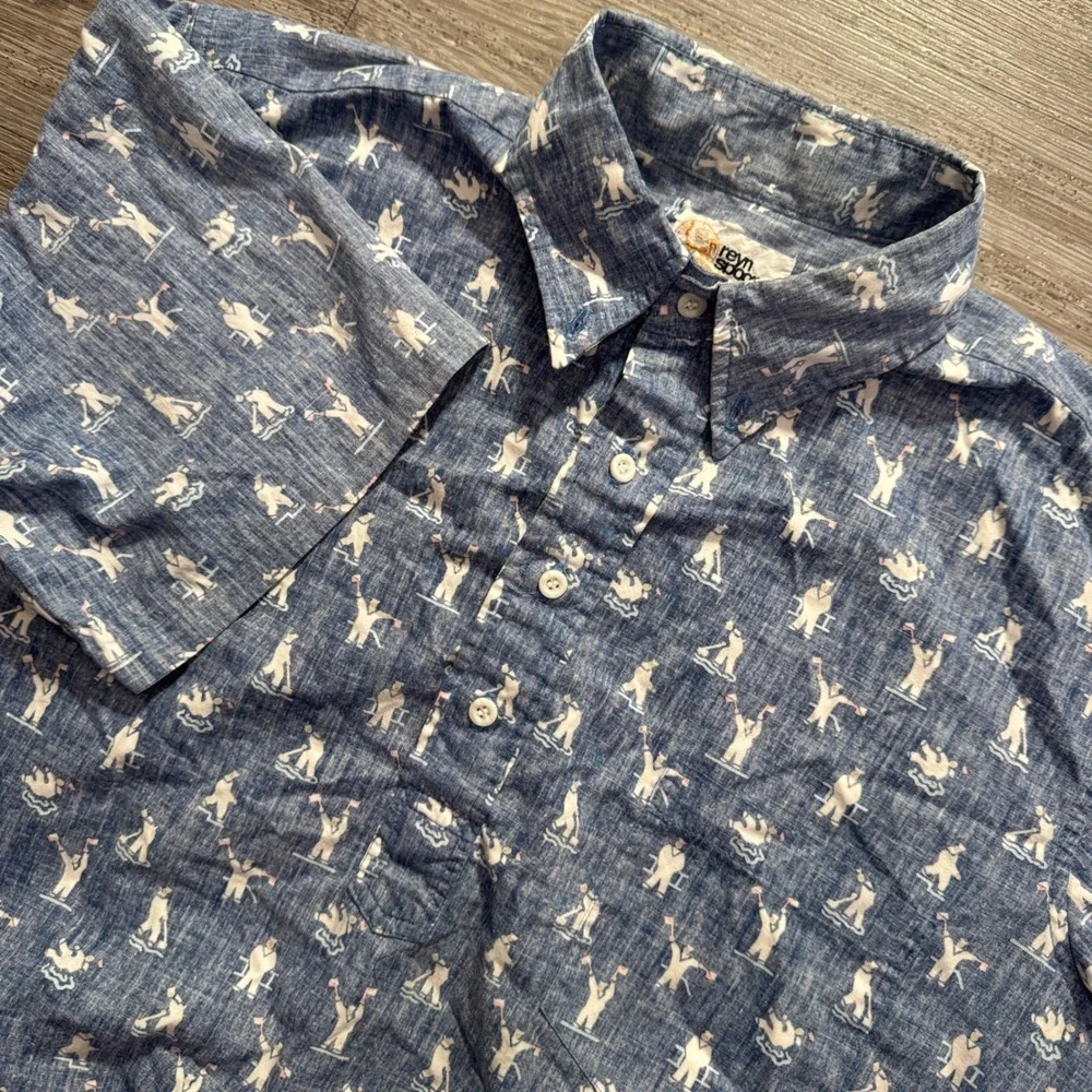 Reyn Spooner Shirt Men M Blue Sailor Reverse Print Cotton Aloha Popover Hawaiian